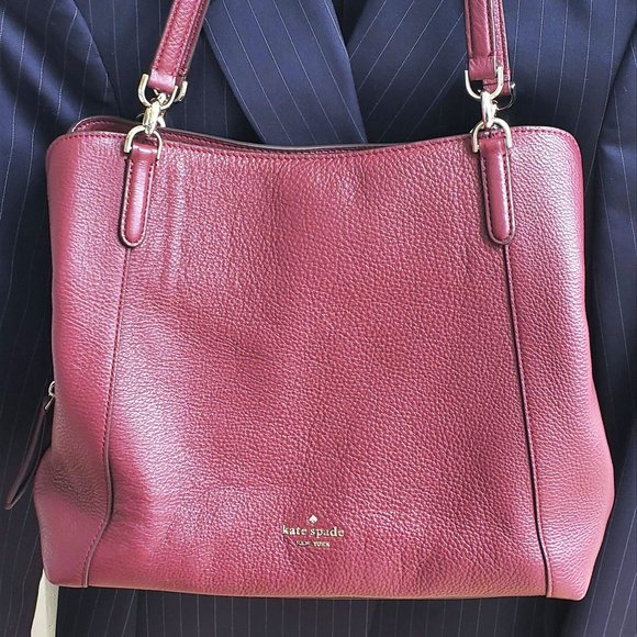 Kate Spade NY Medium Jackson Pebble Leather Cherrywood Red 3 Compartment Satchel - Picture 11 of 16